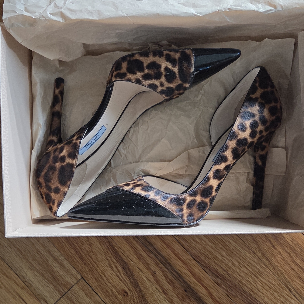 Prada Black and Brown Leopard Heels